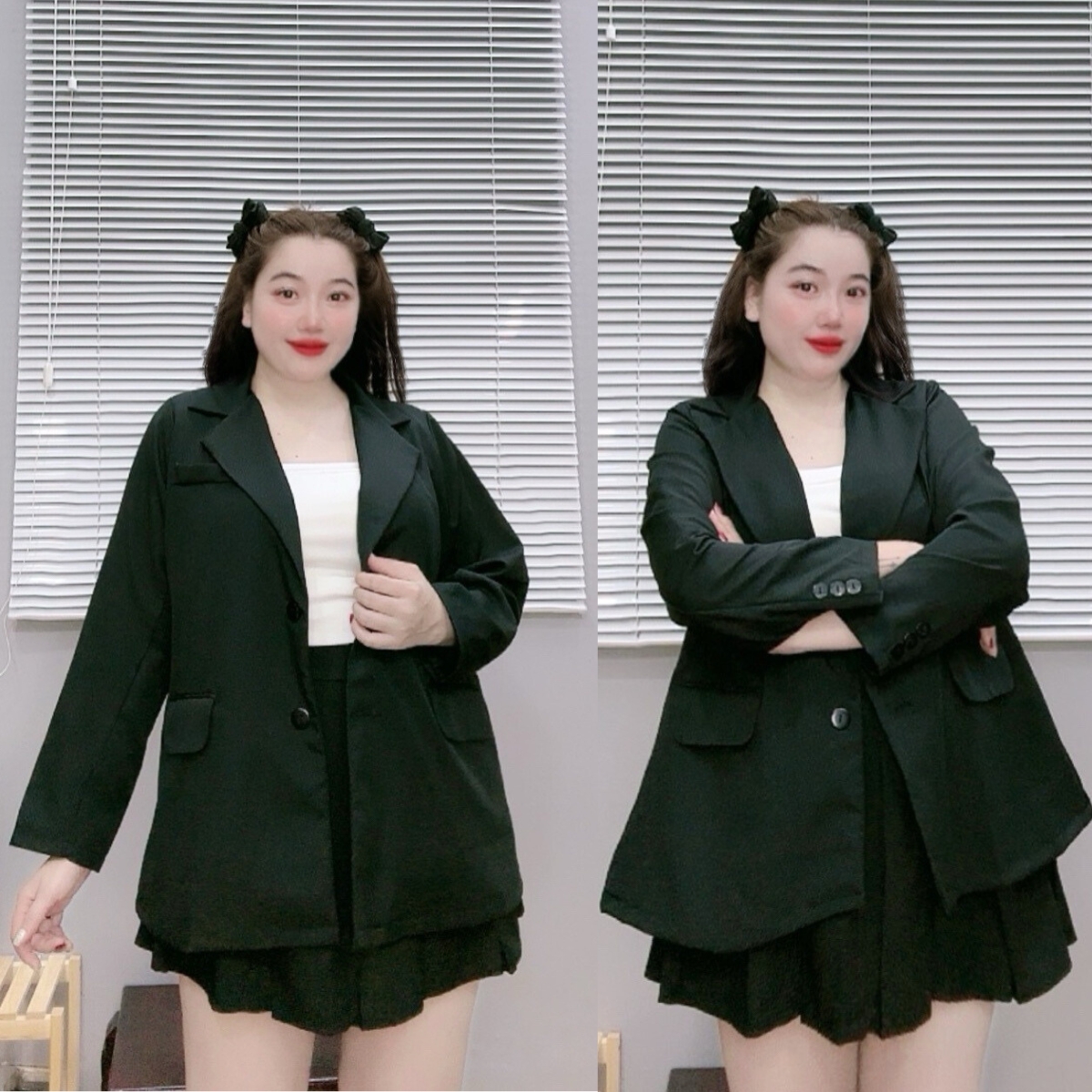 Áo vet nữ BIGSIZE CÔ NHỎ công sở thanh lịch blazer oversize 2 lớp dày dặn có túi dáng basic Hàn chất vải cotton lạnh - SM151