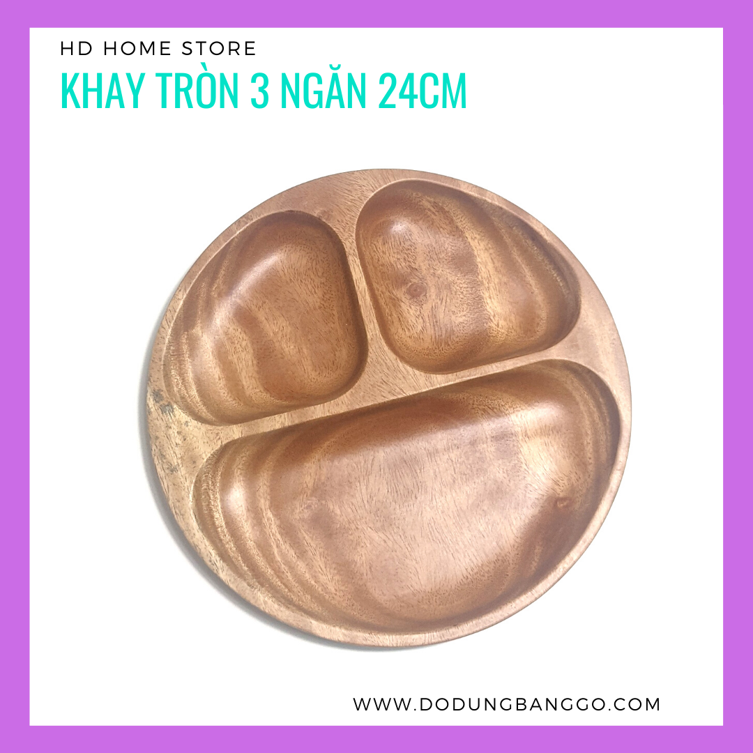 [Dụng cụ nhà bếp hiện đại] - Khay tròn 3 ngăn bằng gỗ xà cừ, xuất xứ Việt Nam Không có đánh giá