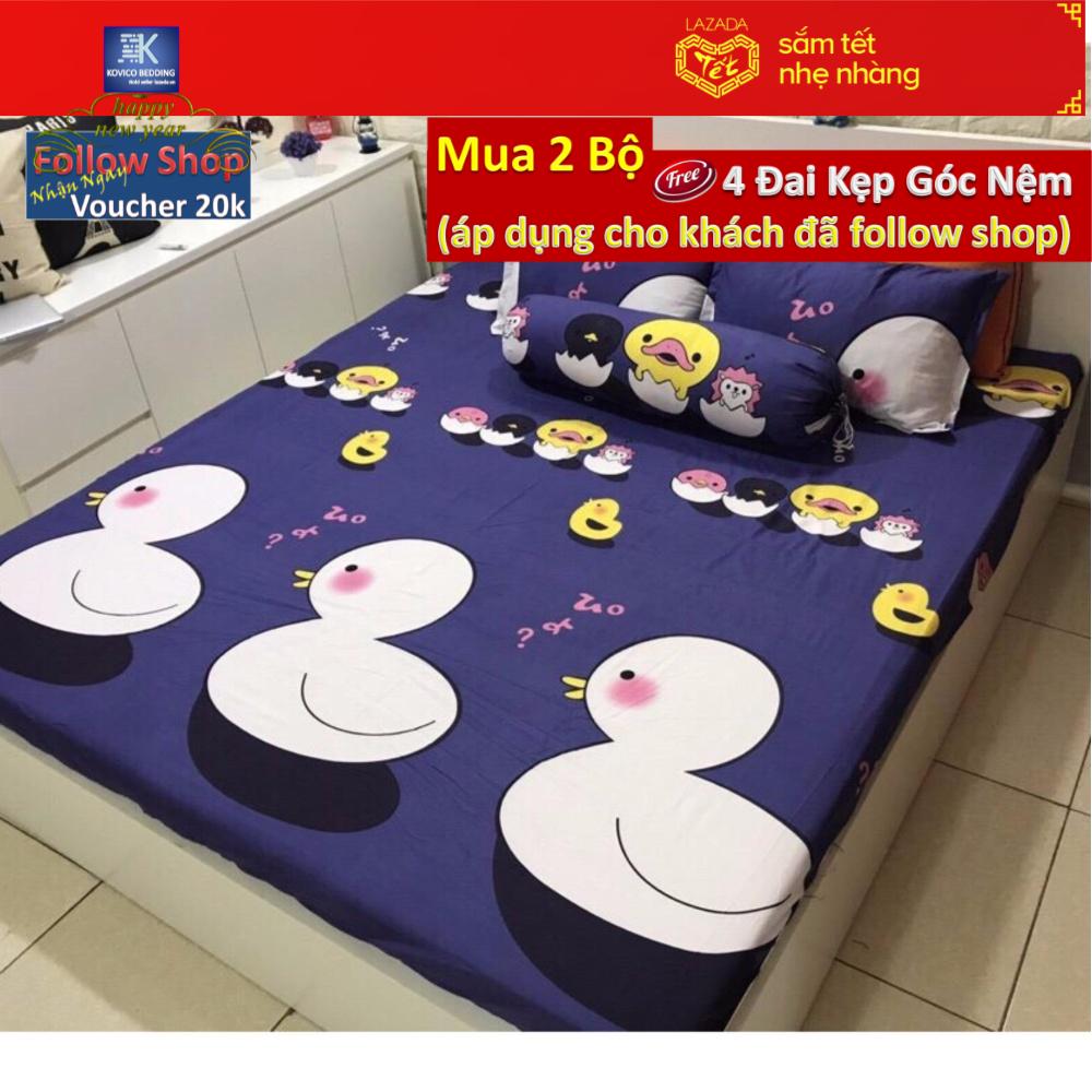 (FreeShip MAX) Bộ Ga gối Poly Kovico Mẹ Con Nhà Vịt 1m6x2m (dành cho nệm cao dưới 12cm)