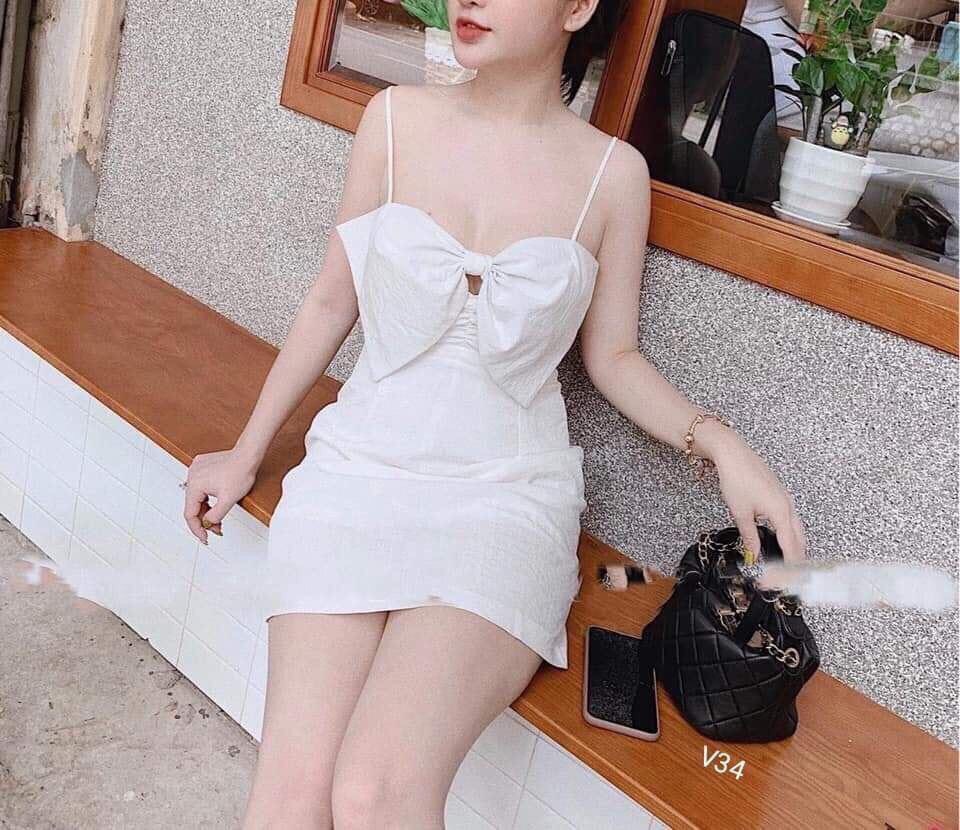 Đầm 2 dây nơ ngực kate-MTB