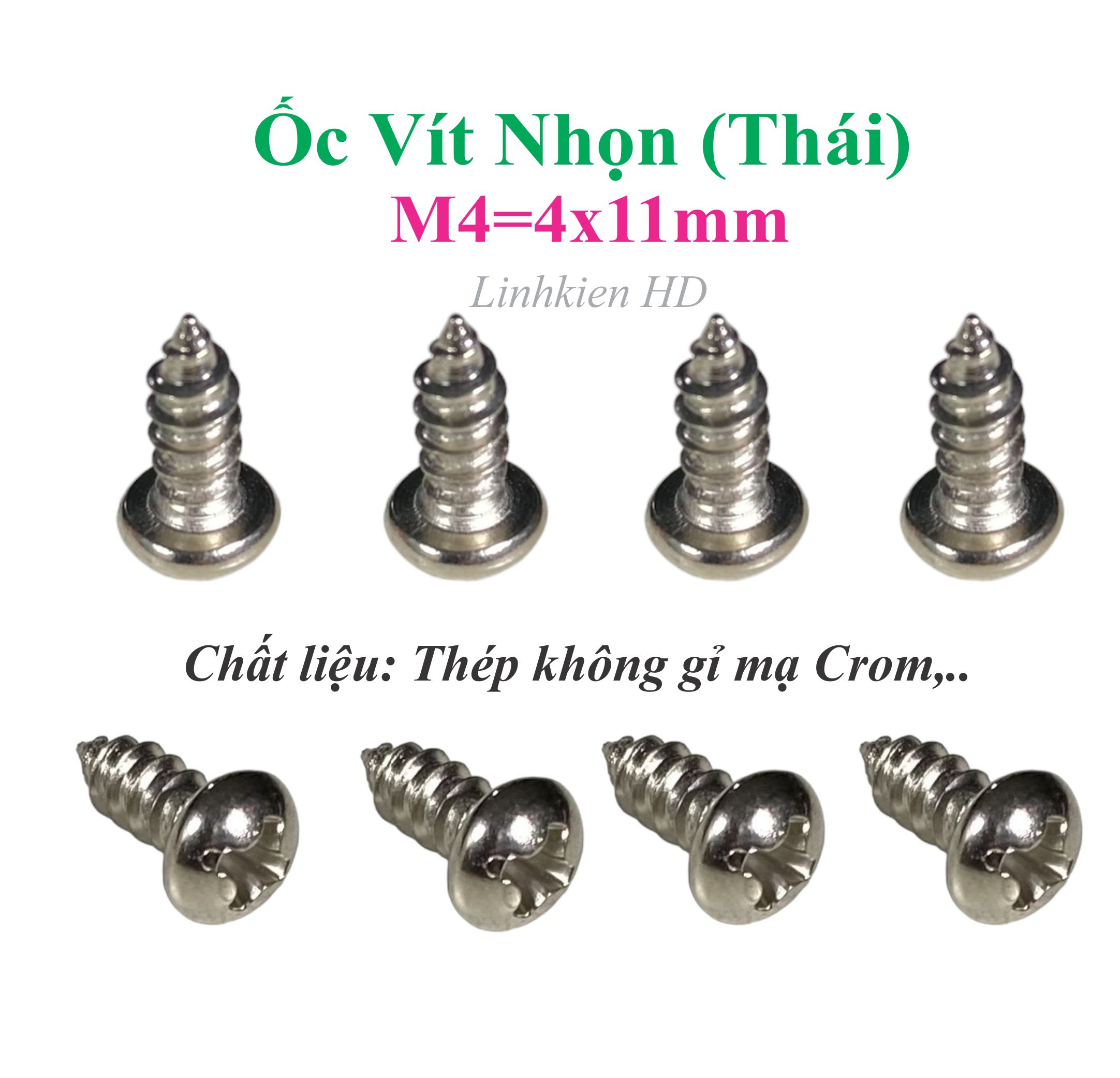 Ốc vít bắt ampli, bắt còng, bắt fet, kích, ốc răng xoắn 4mm dài 11mm TRẮNG - Đầu DÙ (Túi 100g=100 con)