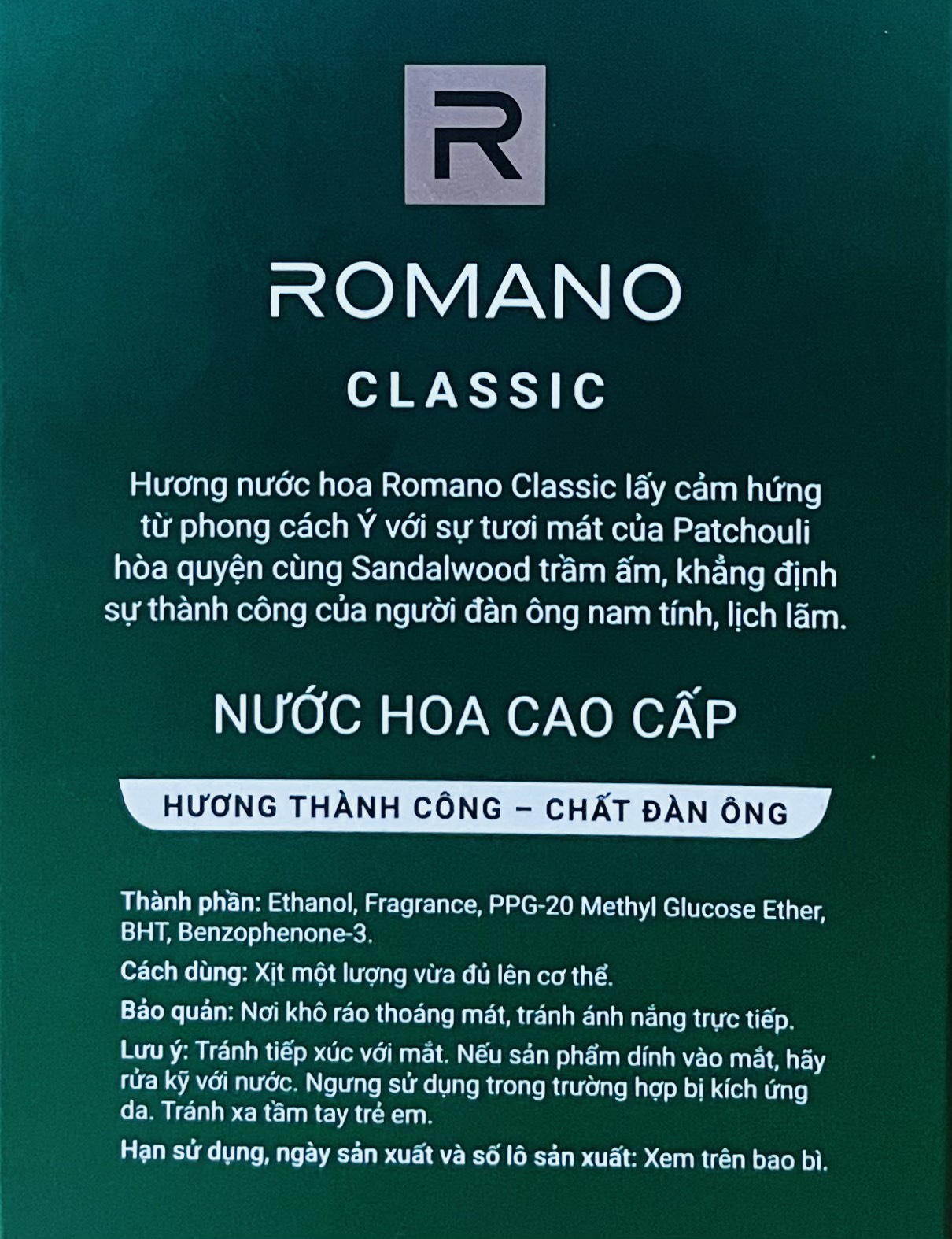 Nước Hoa ROMANO CLASSIC 100 ml - BACH HOA HV