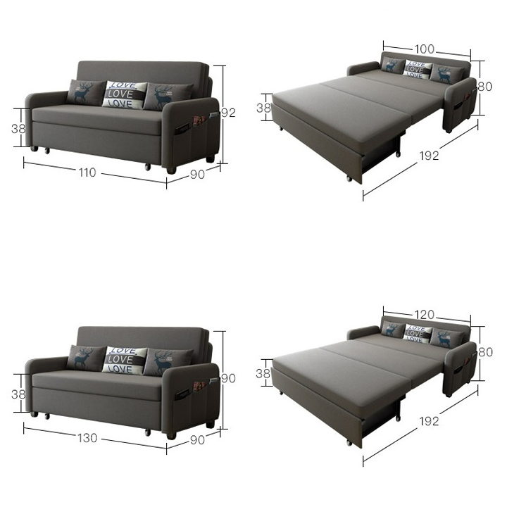 Giường sofa thông minh gấp gọn có hộc đựng đồ thế hệ mới với khung hoàn bằng sắt sơn tĩnh điện.KT: 1m6 x 1m9