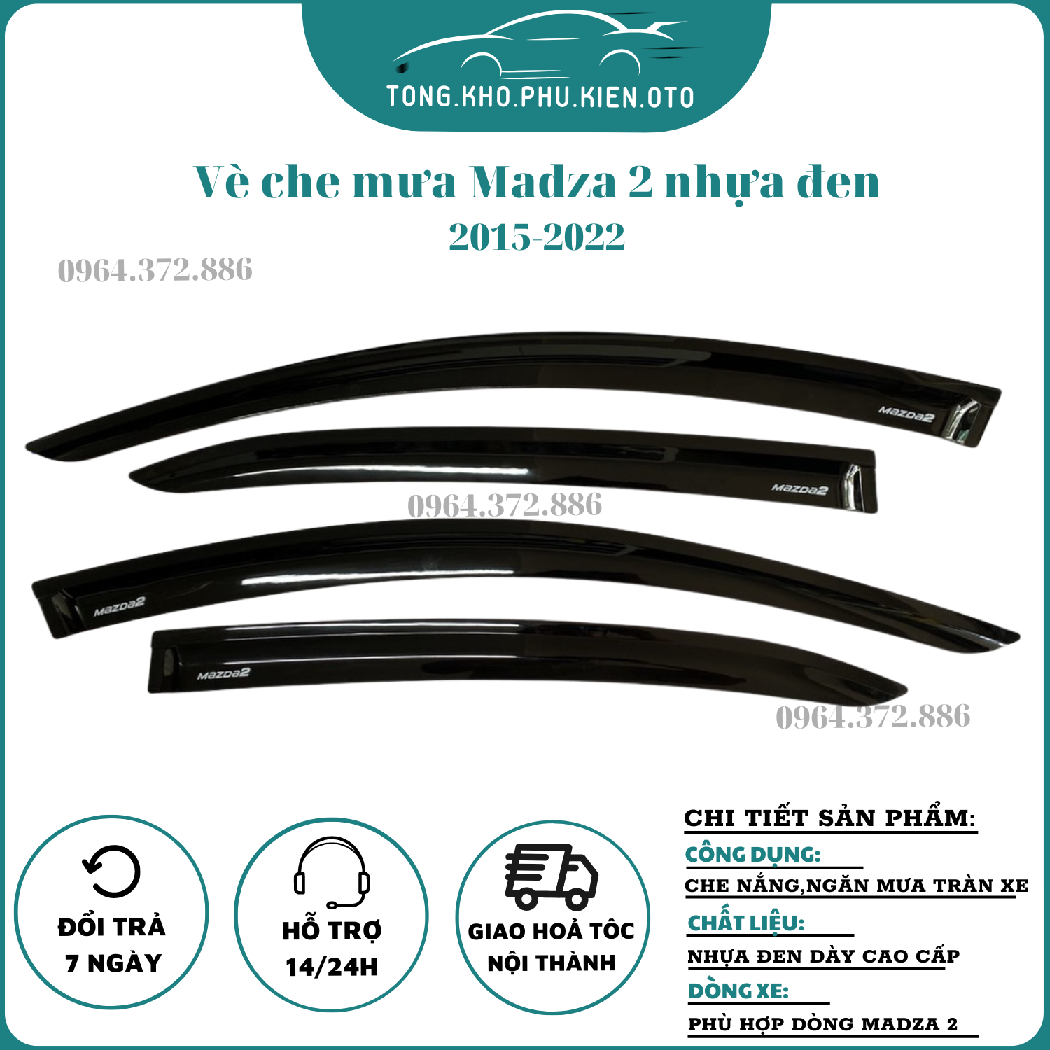 Vè che mưa xe mazda 2 2015-2022 màu đen cao cấp