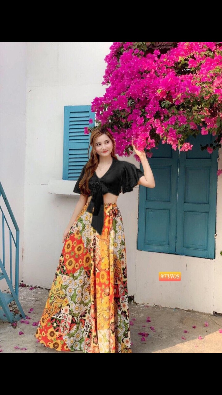 [HCM]Set bộ  thổ cẩm cột nơ ngực - QH