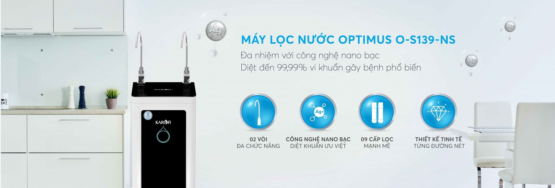 MÁY LỌC NƯỚC KAROFI OPTIMUS O-S139-NS