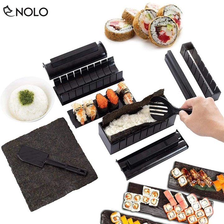 Bộ Dụng Cụ Khuôn Làm Sushi Cơm Cuộn Kimbap 10 Món Chất Liệu Nhựa PP Thực Phẩm An Toàn Cho Sức Khỏe