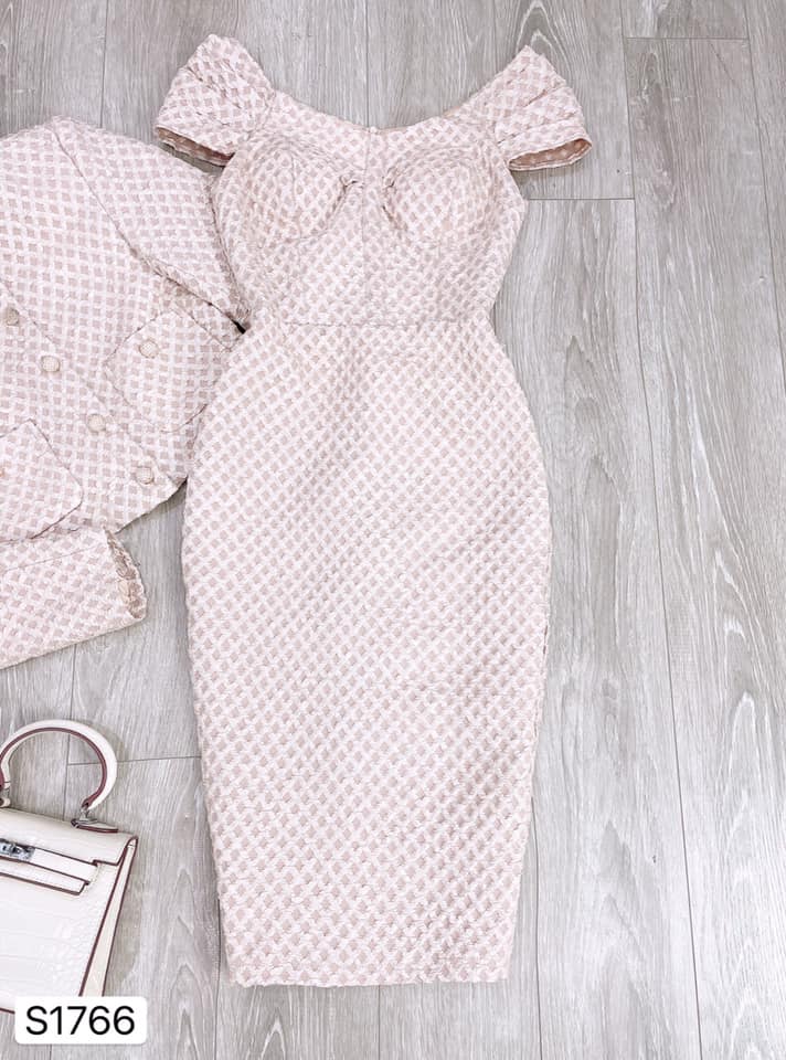 Set váy be body áo khoác gấm S1766