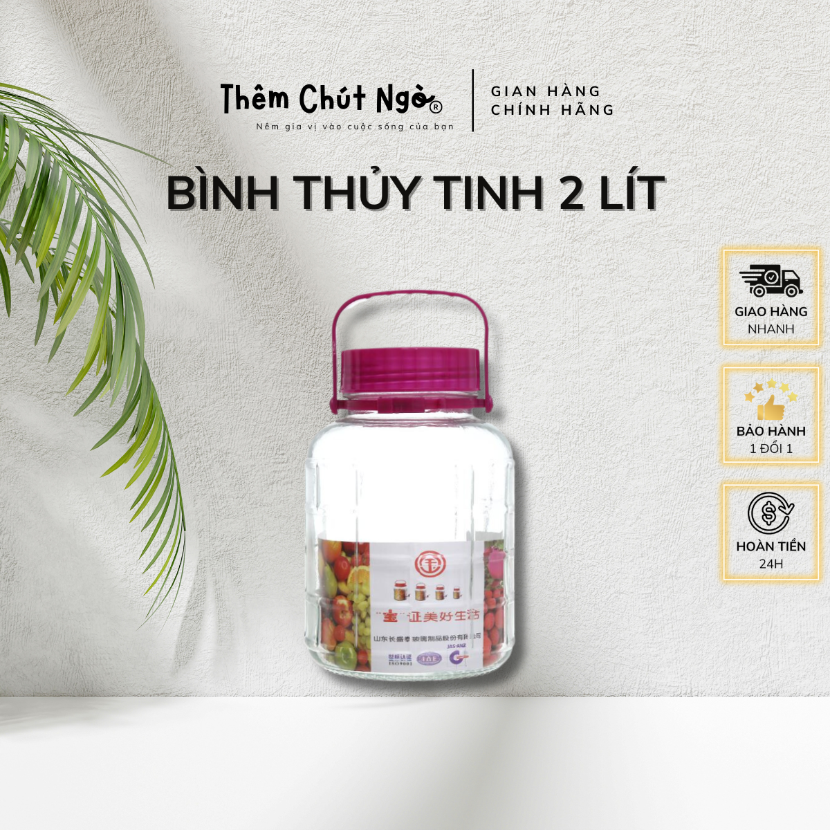 Bình thuỷ tinh 2L dùng để nuôi Scoby làm trà Kombucha 2000ml
