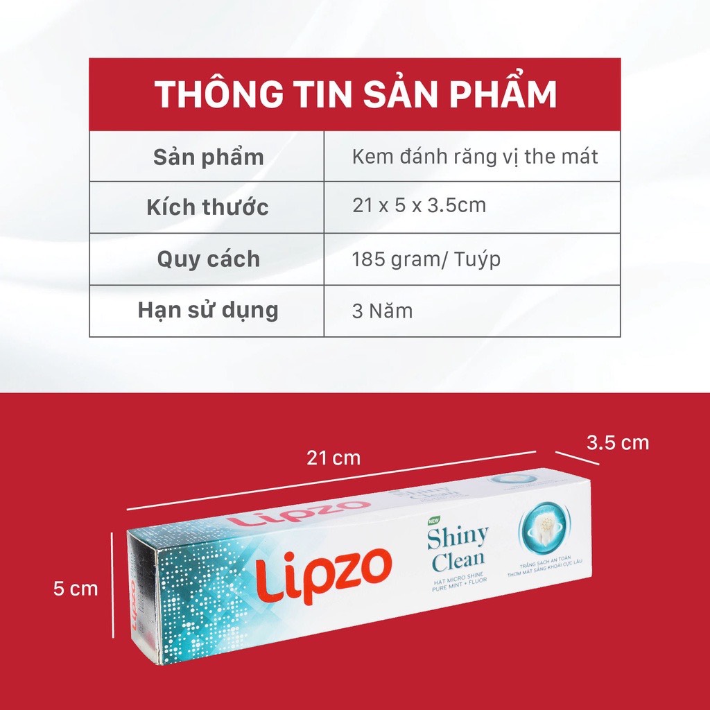 Kem Đánh Răng LIPZO Shiny Clean Vị The Mát 185g