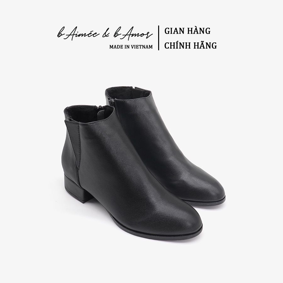 Giày bốt nữ cổ thấp đế thấp 3 phân gót vuông mũi tròn dáng boot cổ ngắn da mờ da lộn thời trang bAimée & bAmor - MS1744