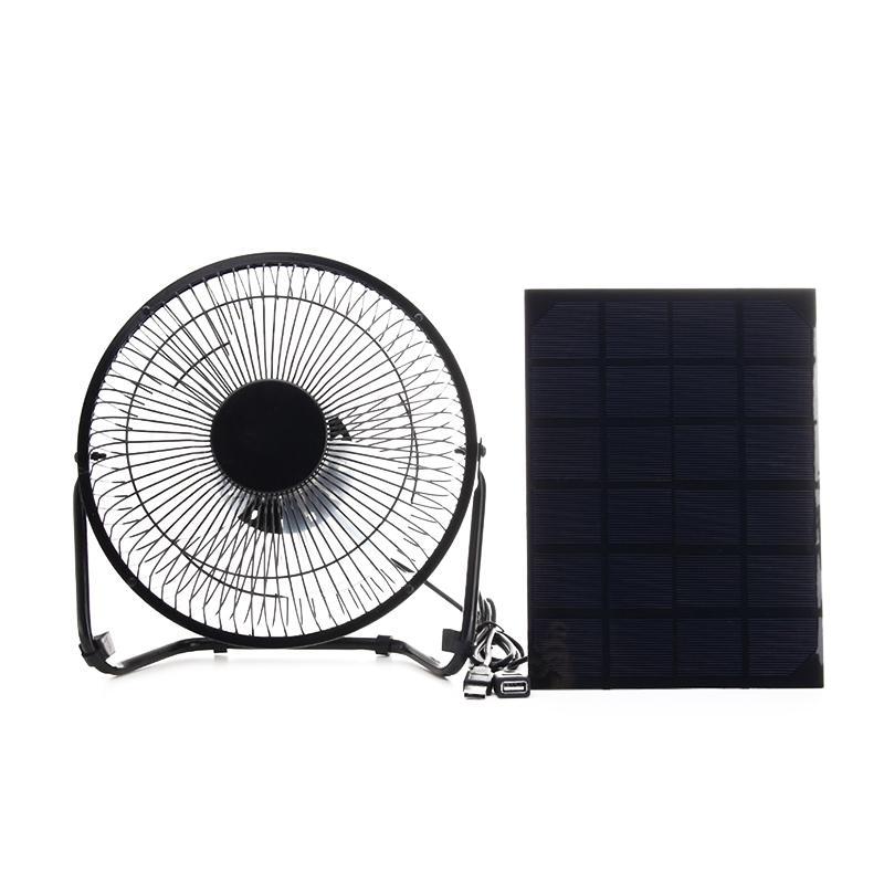 Black Solar Panel Powered +USB 5W metal Fan 8Inch Cooling Ventilation Car Cooling Fan for Outdoor Traveling Fishing Home Office