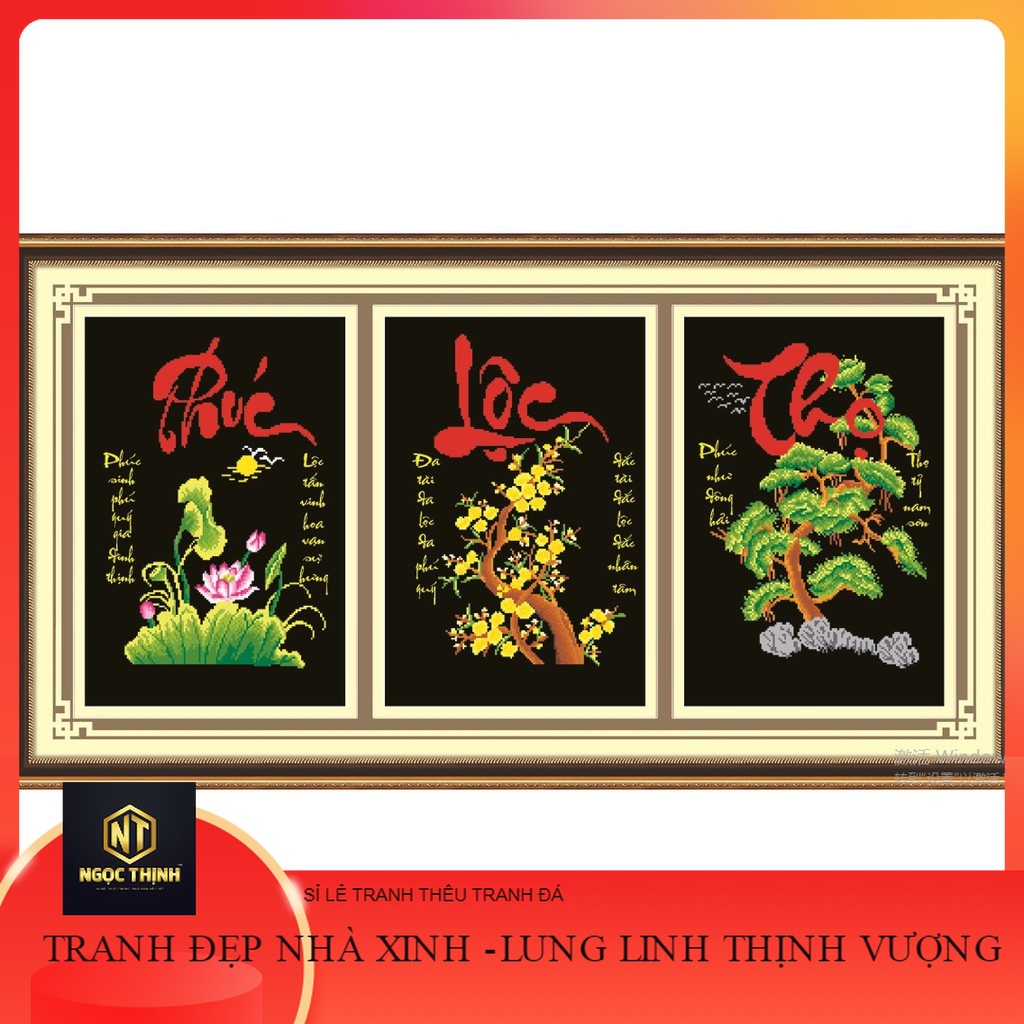 Tranh đính đá phúc lộc thọ . kích thước: 1m47 x 69cm