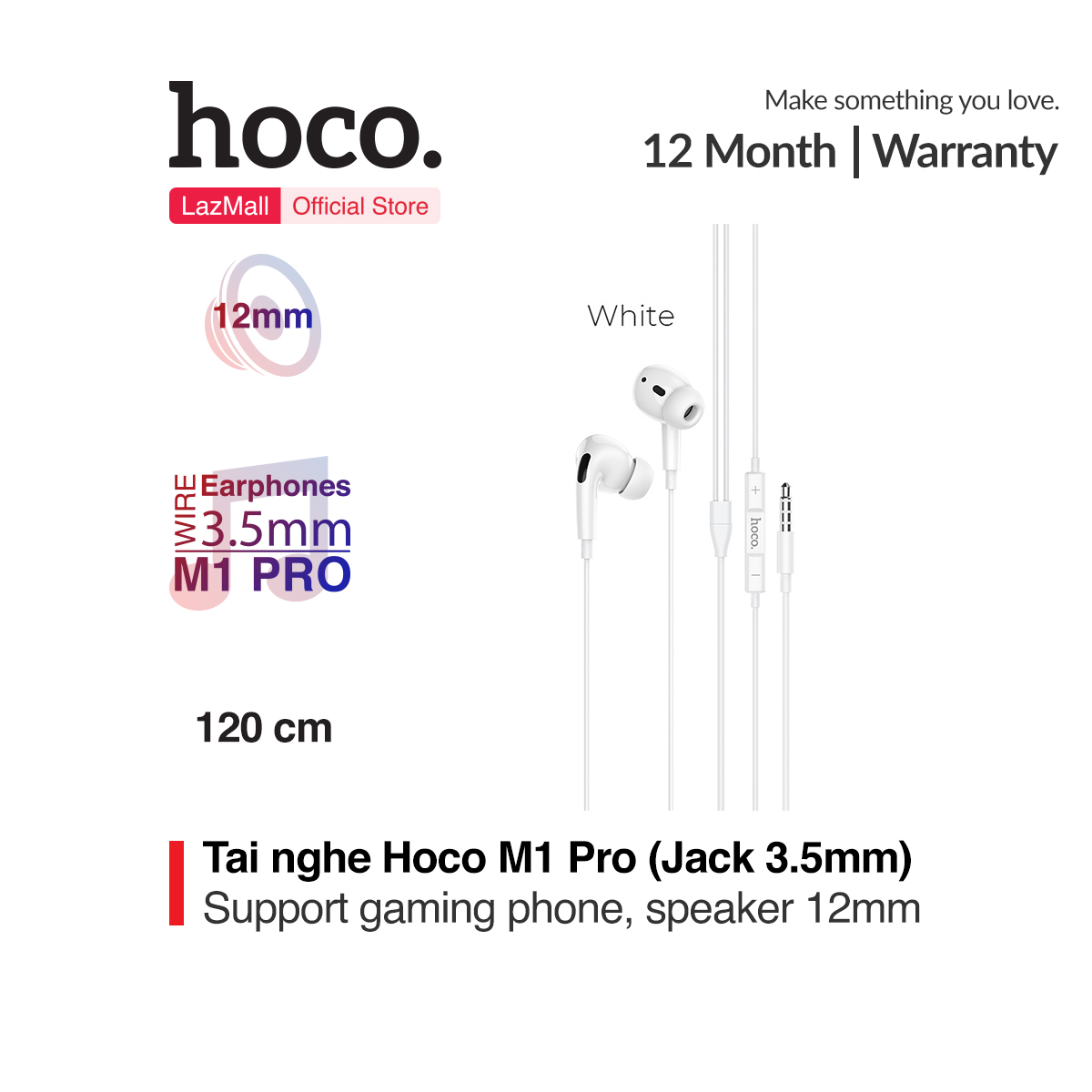Tai nghe Hoco M1 Pro được làm từ chất liệu TPE siêu bền speaker 12mm hỗ trợ gaming phone dài 120cm