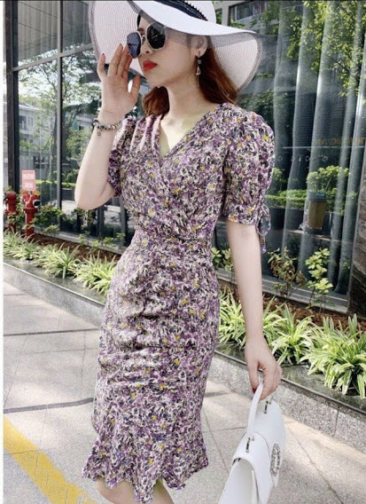 ĐẦM HOA TÍM CỔ V