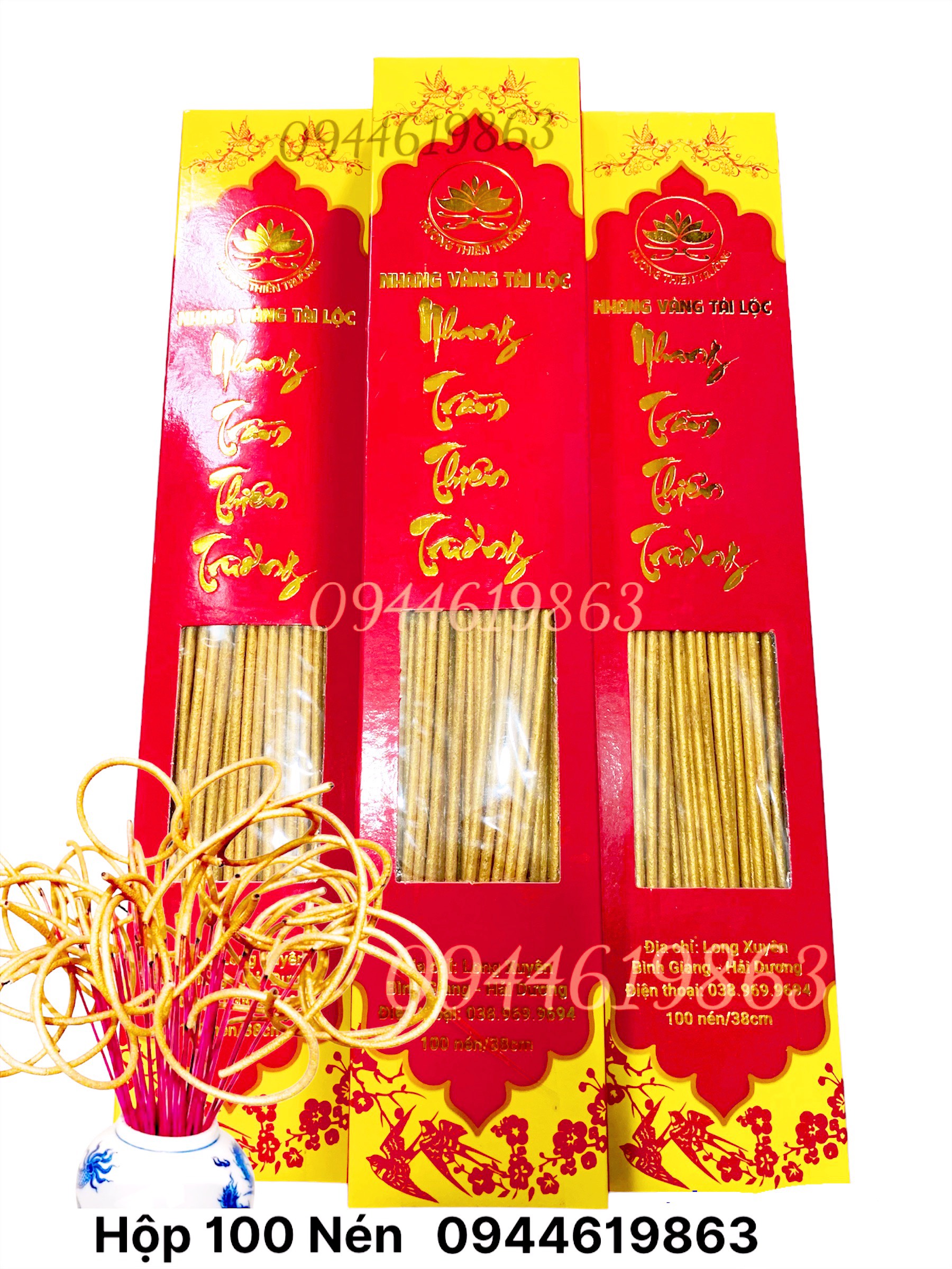Nhang thần tài, hương nhang tài lộc, nhang vàng tài lộc Thiên Trường túi 100 nén 38cm
