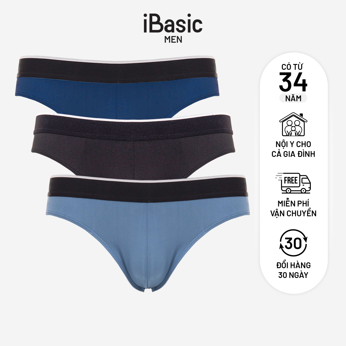 Combo 3 men's 3 PCs cotton elastic briefs ibasic brief shorts panm006