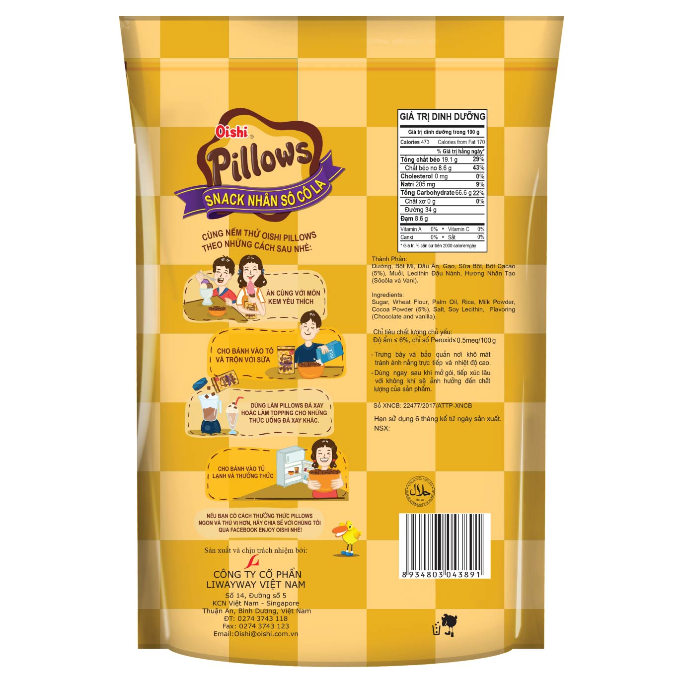 Combo 20 gói Oishi Snack Nhân Vị Socola Pillows (80g/gói)