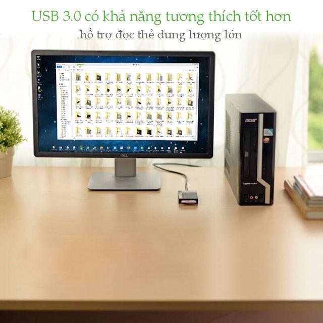 [HCM]Đầu đọc thẻ USB3.0 hỗ trợ thẻ TF/SD/CF/MS dài 0.5m UGREEN 30231