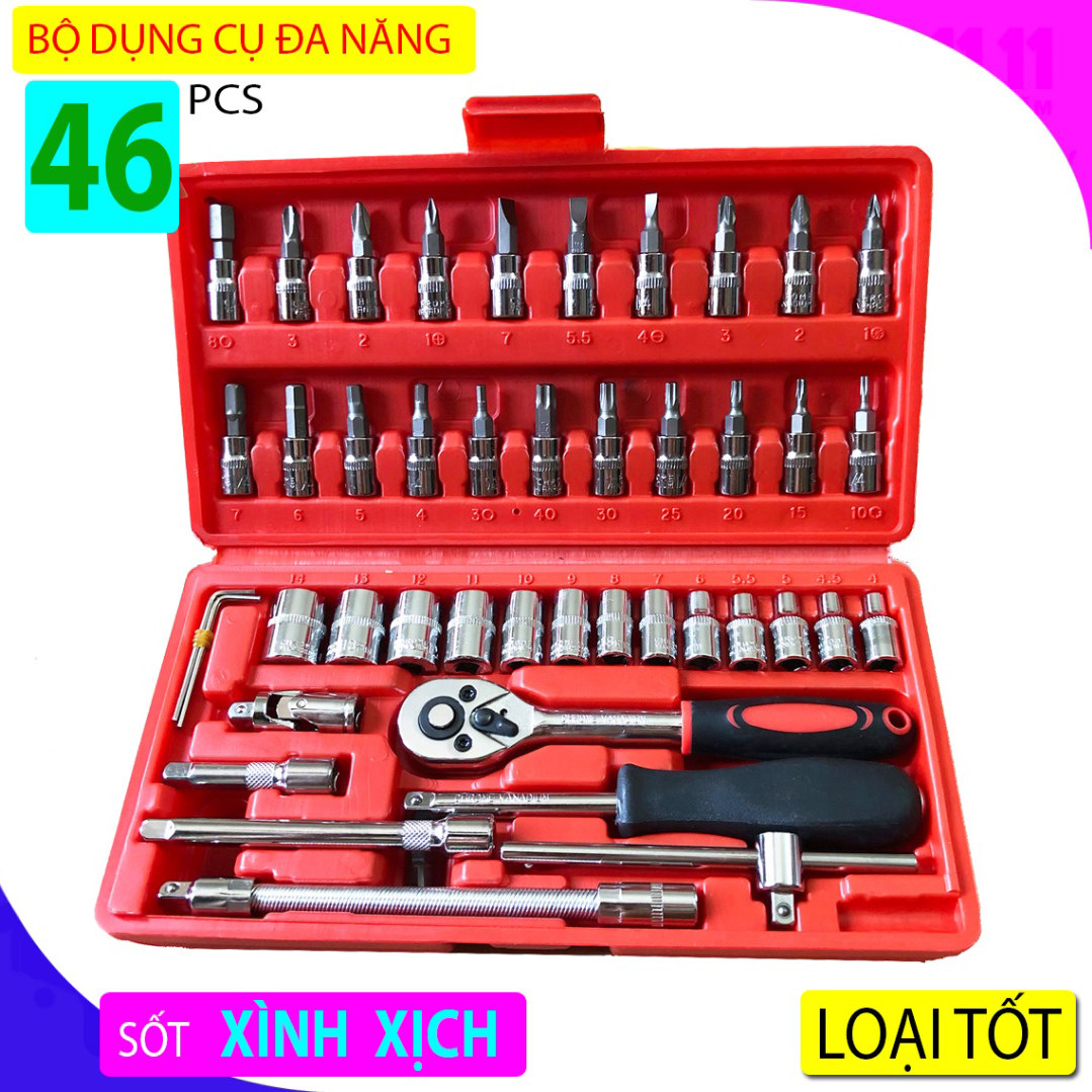 [HCM][XẢ KHO-GIÁ RẺ] Bộ Dụng Cụ Sửa Chữa Mở Bu Lông Ốc Vít Bộ Dụng Cụ Sửa Chữa Ô Tô Xe Máy Bộ Dụng Cụ Đa Năng 46 Chi Tiết Hộp Đựng Sản Phẩm Bằng Nhựa Cứng Gọn Gàng Tiện Dụng Dễ Mang Theo