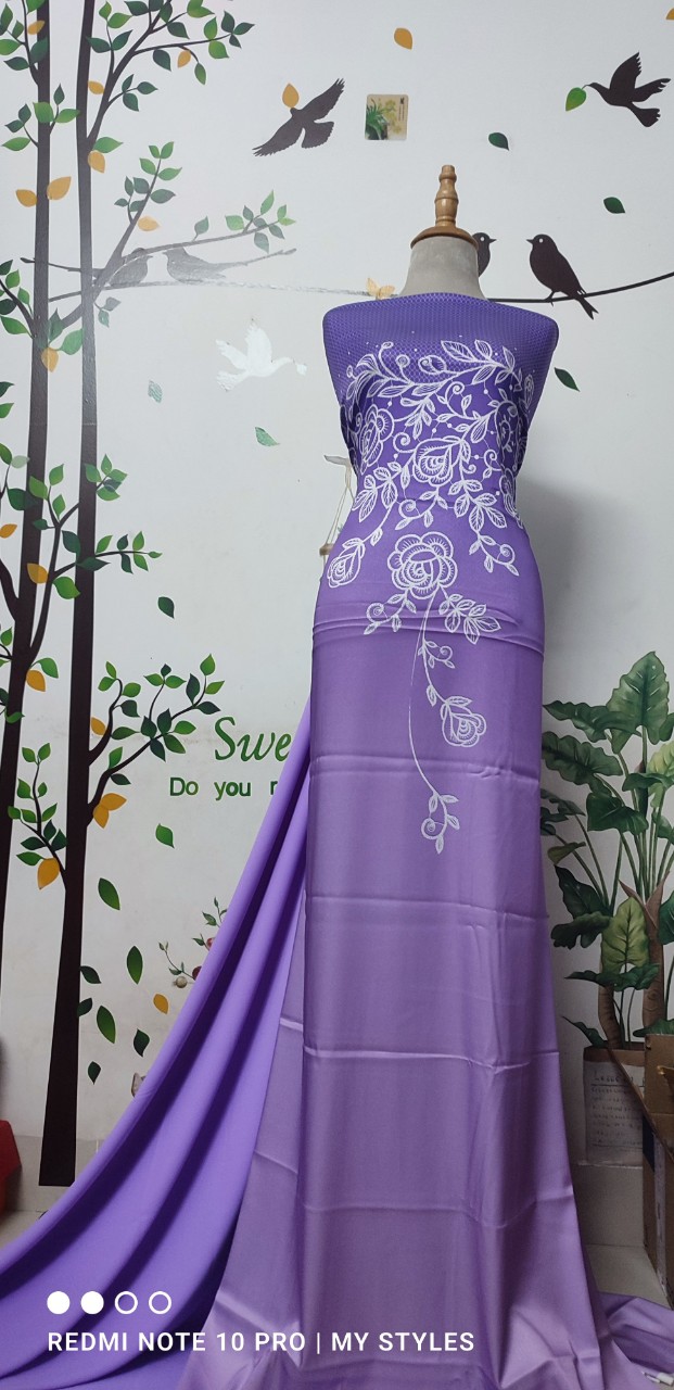 Vải áo dài đẹp lụa Thái Tuấn - in trên mộc lụa ánh kim (mộc cũ)