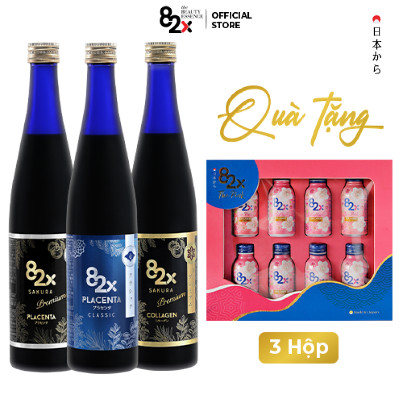 Combo 3 chai 82X Placenta + Sakura Placenta + Sakura Collagen dưỡng da trắng không bắt nắng 500ml/chai - Nước uống đẹp da từ Nhật Bản