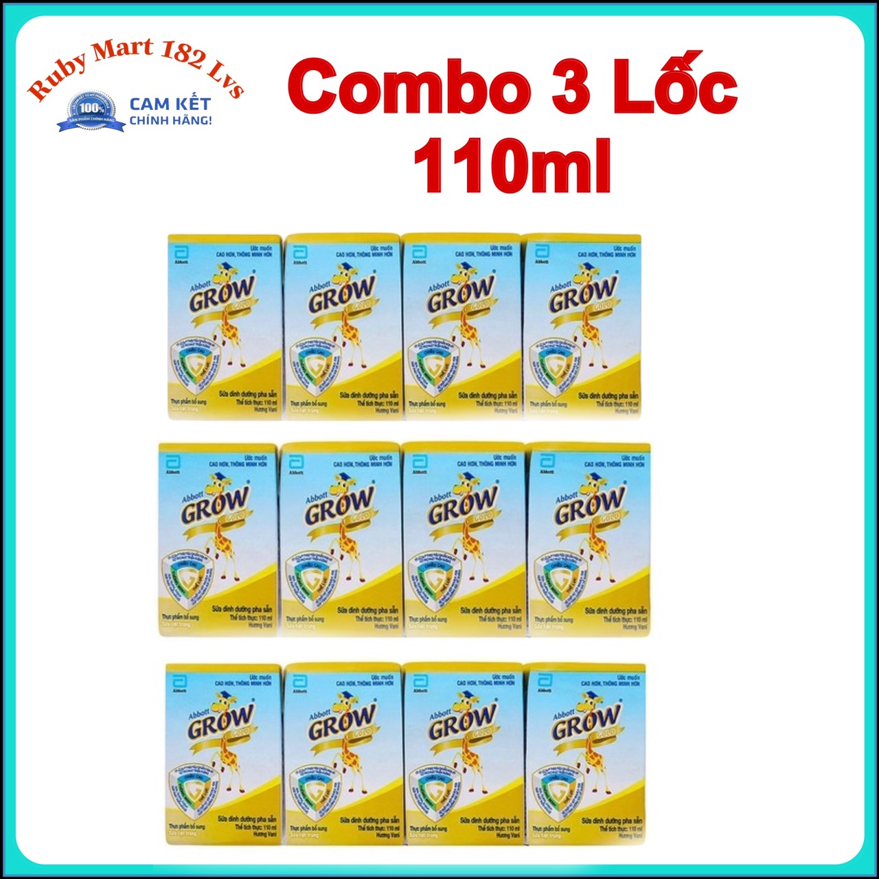 Combo of 3 Boxes of Abbott Grow Ready-To-Drink Milk 110ml Vanilla (12 Boxes)