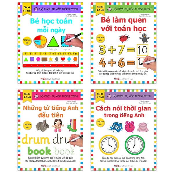 Fahasa - Bộ Sách Tự Xóa Thông Minh - Bé Học Toán + Tiếng Anh (5-7 Tuổi) (Bộ 4 Cuốn)