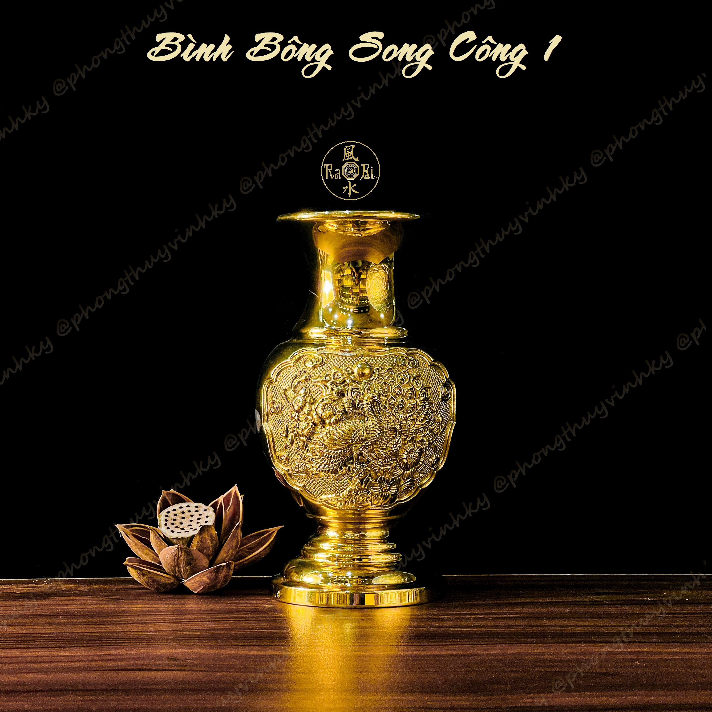 Bình bông song công 1 - vật phẩm thờ cúng đồng vĩnh tiến chất lượng cao - đồ đồng mỹ nghệ