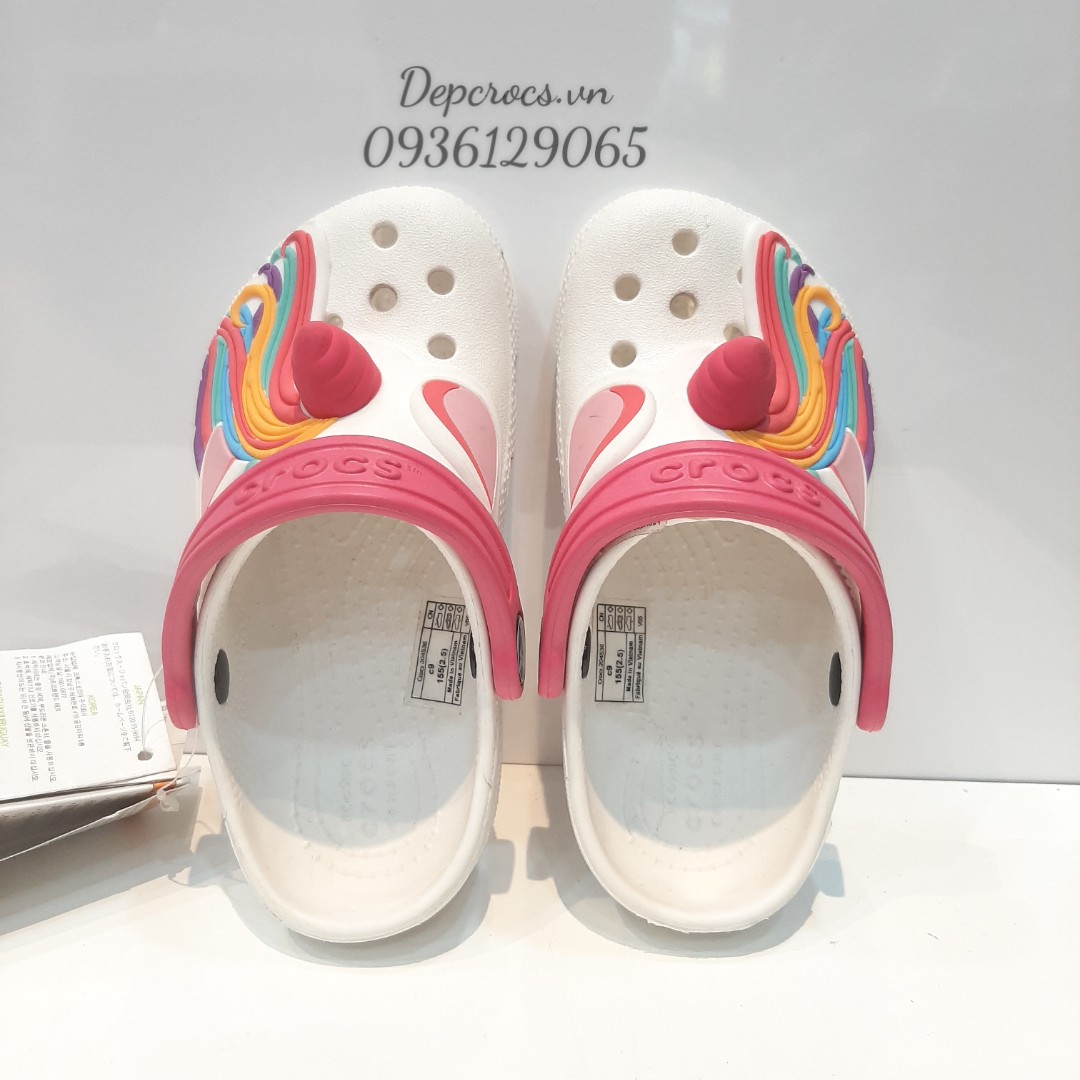 HCM] Dép sục crocs classic unicorn sừng bé gái màu trắng, màu hồng hàng cao  cấp tặng kèm jibbitz 2d, giày dép trẻ em - Crocs house 