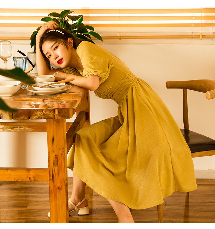 [HCM]Đầm vàng cách điệu eo