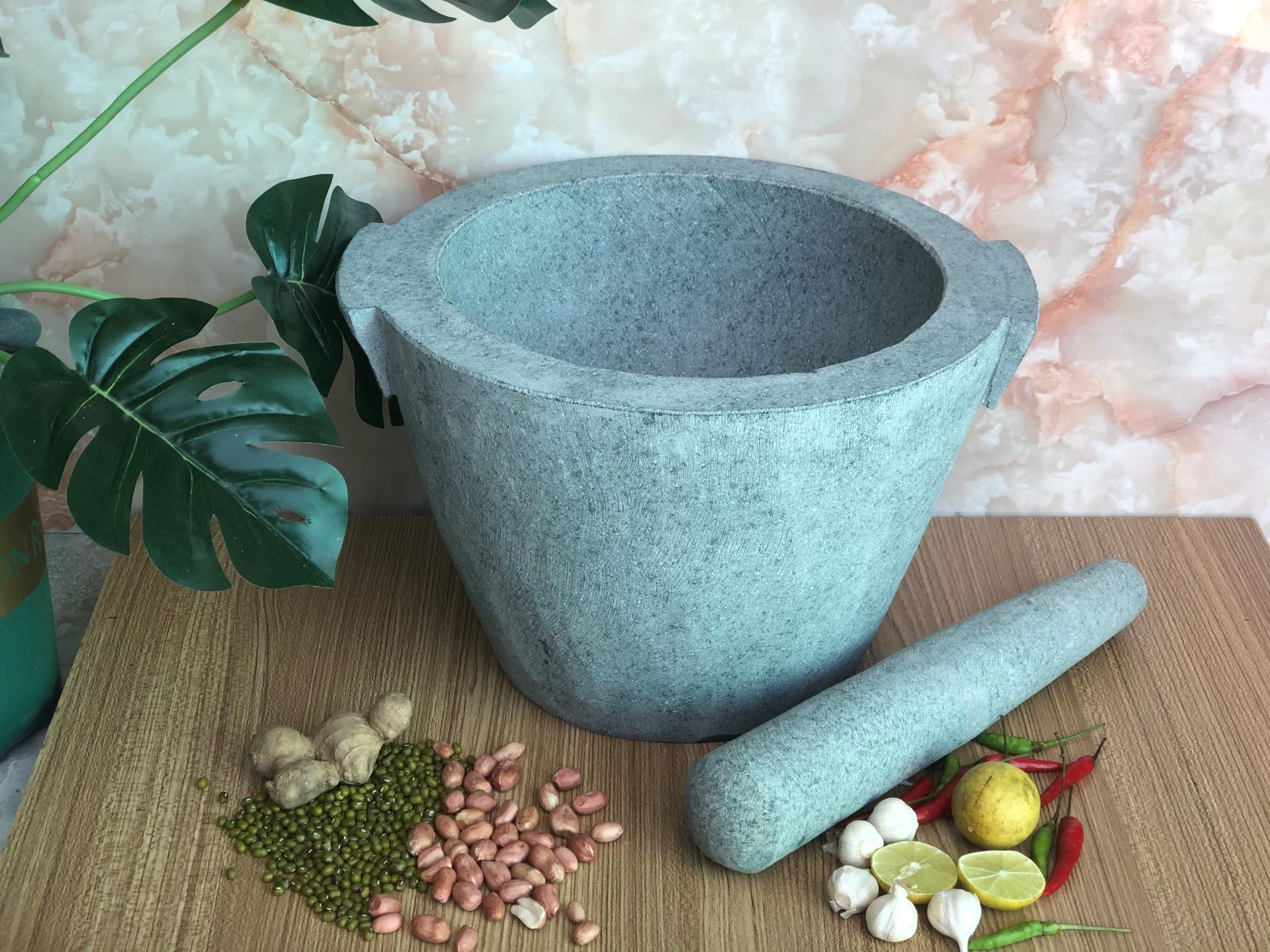 bộ sản phẩm cối đá + chày đá đường kính 28 cm