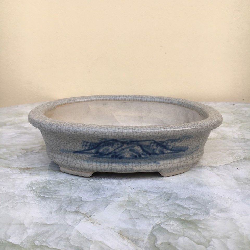 Chậu bonsai oval men rạn gốm bát tràng 1 size bm-106