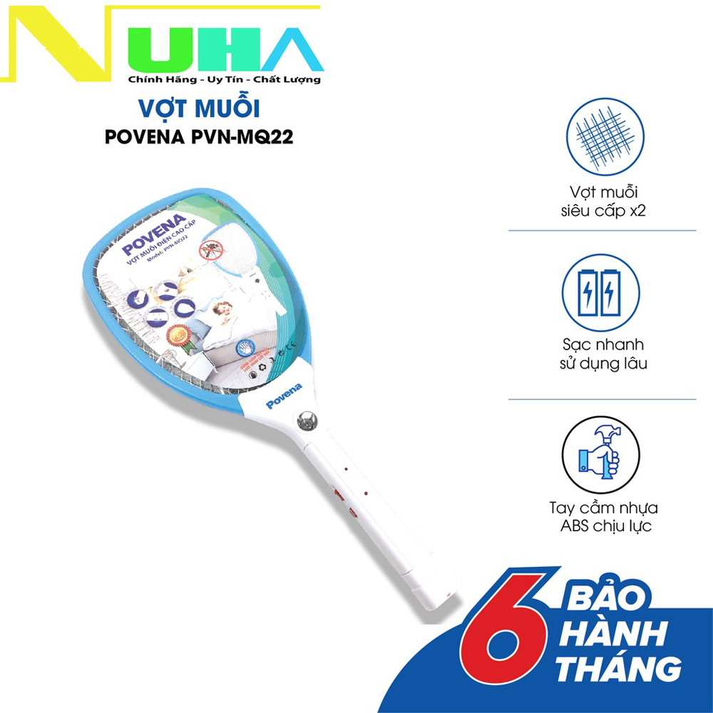 Vợt muỗi povena màu xanh pvn-mq22, bảo hành 6 tháng