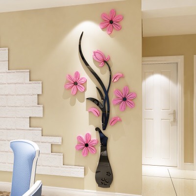 Mica dán tường 3D - Bình hoa đỏ, hồng 2019, tranh trang trí phòng khách, phòng ngủ, spa, nail, cafe