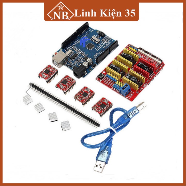 Combo Arduino Uno R3 dán + Shield Uno R3 + 4 Module A4988 V1