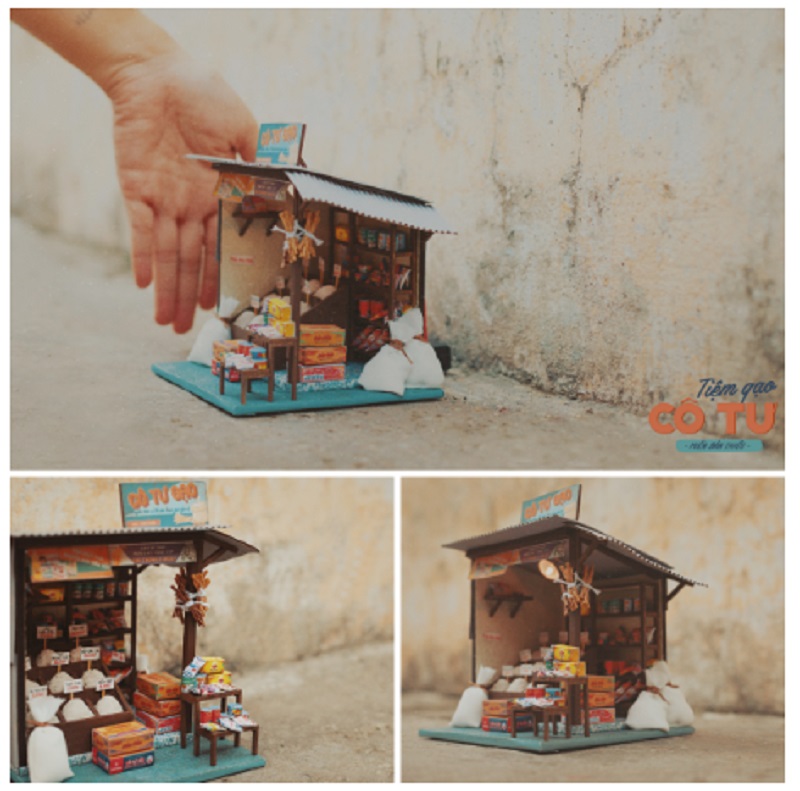 TIỆM GẠO TÝ HON AD06, MÔ HÌNH SÀI GÒN XƯA (tặng keo)