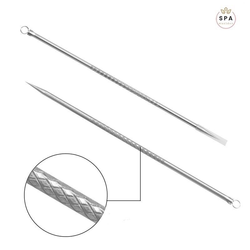 Cây Nặn Mụn 2 Đầu-Que Nặn Mụn Inox Cao Cấp (kèm túi bọc)