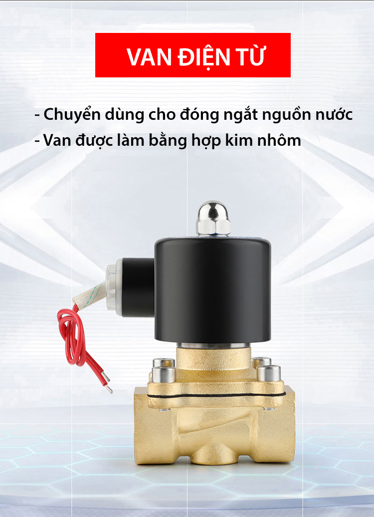 Van điện từ phi 27mm đóng mở nước bằng điện 220v