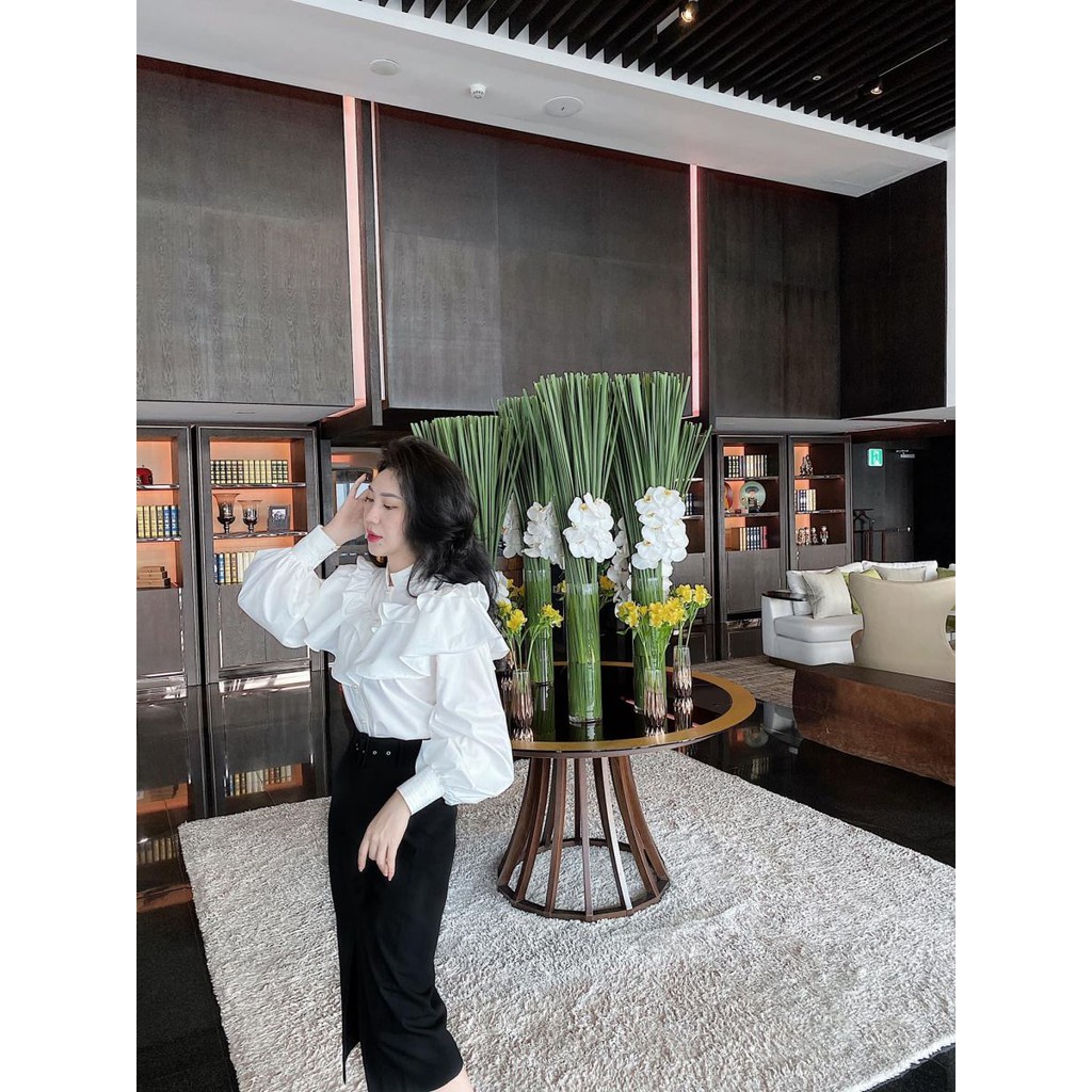 Áo Sơ Mi Nút Ngọc Bèo Tầng Cổ Trụ MELY (TRẮNG)