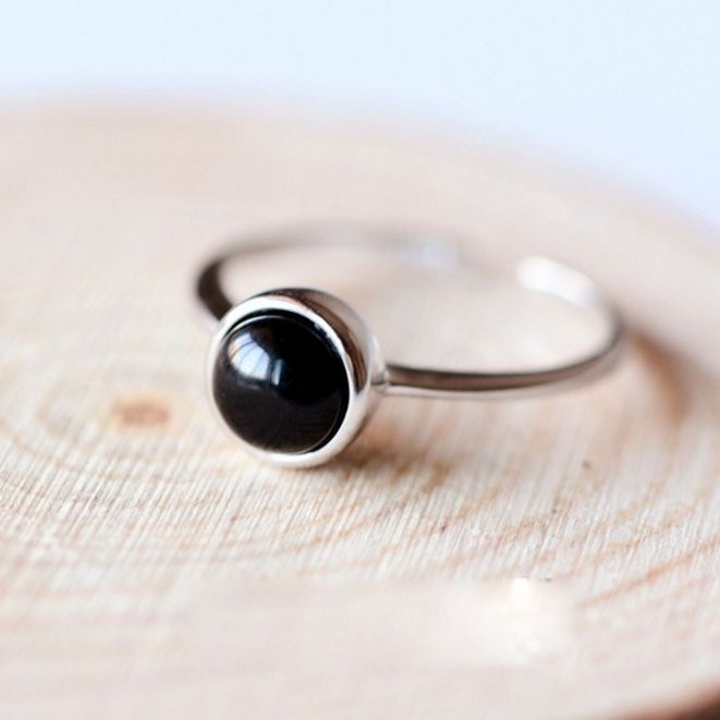 Nhẫn Bạc Nữ Đính Đá Trơn Có 2 Màu ( Đen - Xanh Than) - Nhẫn Freesize - N2470 - Bảo Ngọc Jewelry