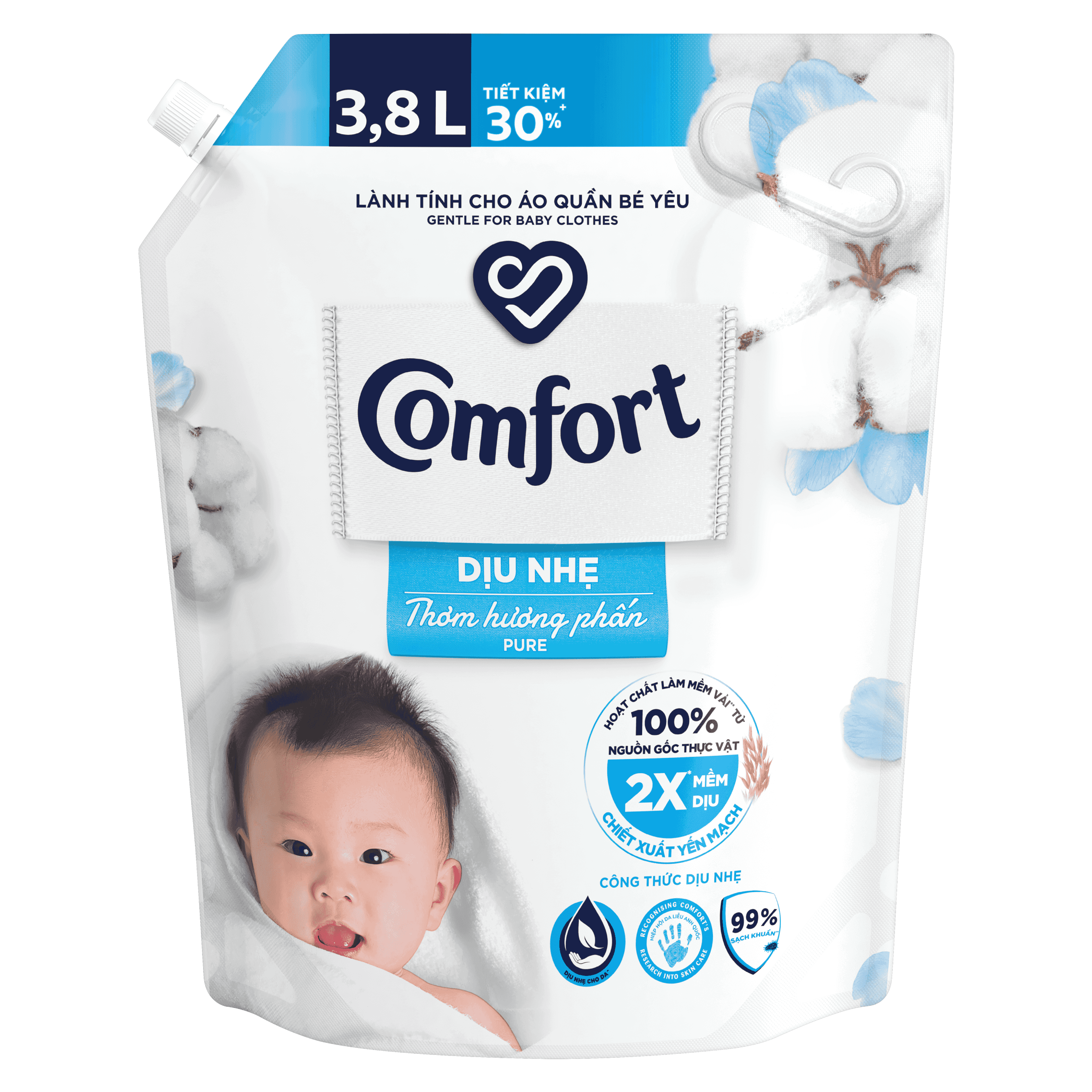 Nước Xả Vải Comfort Dịu Nhẹ Thơm Hương Phấn 3.8L