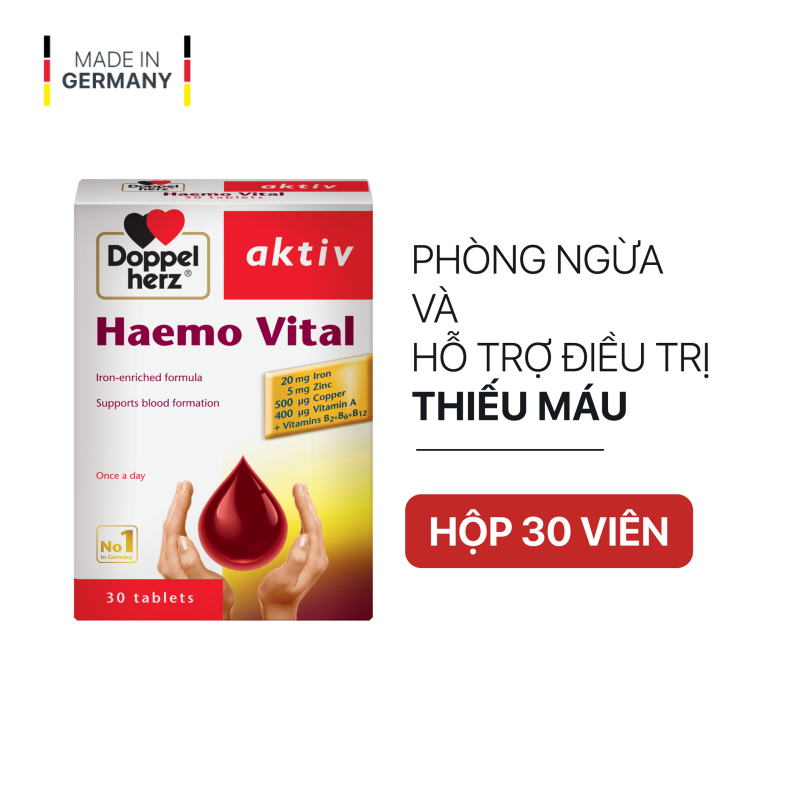 Viên uống bổ sung sắt và vitamin, ngừa thiếu máu DoppelHerz Aktiv Haemo Vital (Hộp 30 viên) nhập khẩu