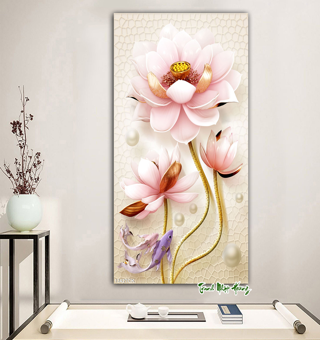 Tranh 3D dán tường hoa sen pp có in viền