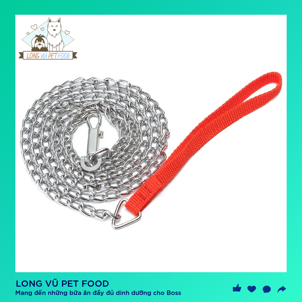 Dây xích dắt chó có tay cầm màu đỏ 1.6m - Dây xích chó mèo, dây xích, dây xích chó - Long Vũ Pet Food