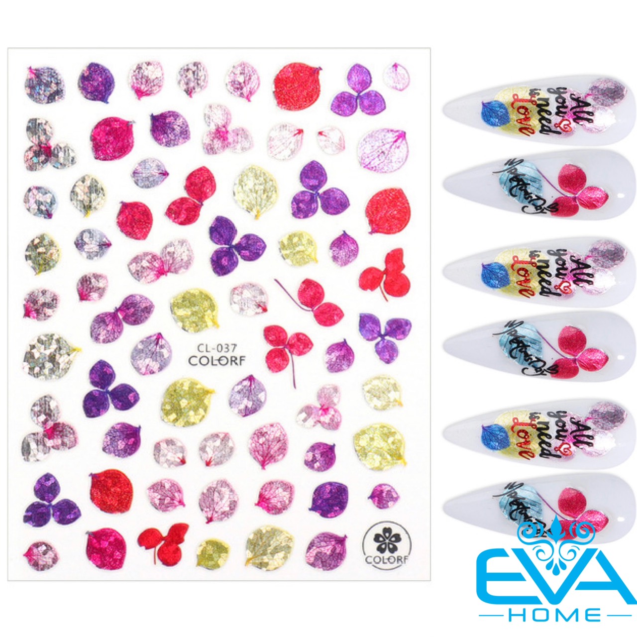 Sticker dán móng tay 3d dạng decal dán chống nước hoạ tiết cỏ 4 lá lucky 4 leaf clover ánh nhũ lấp lánh cl044