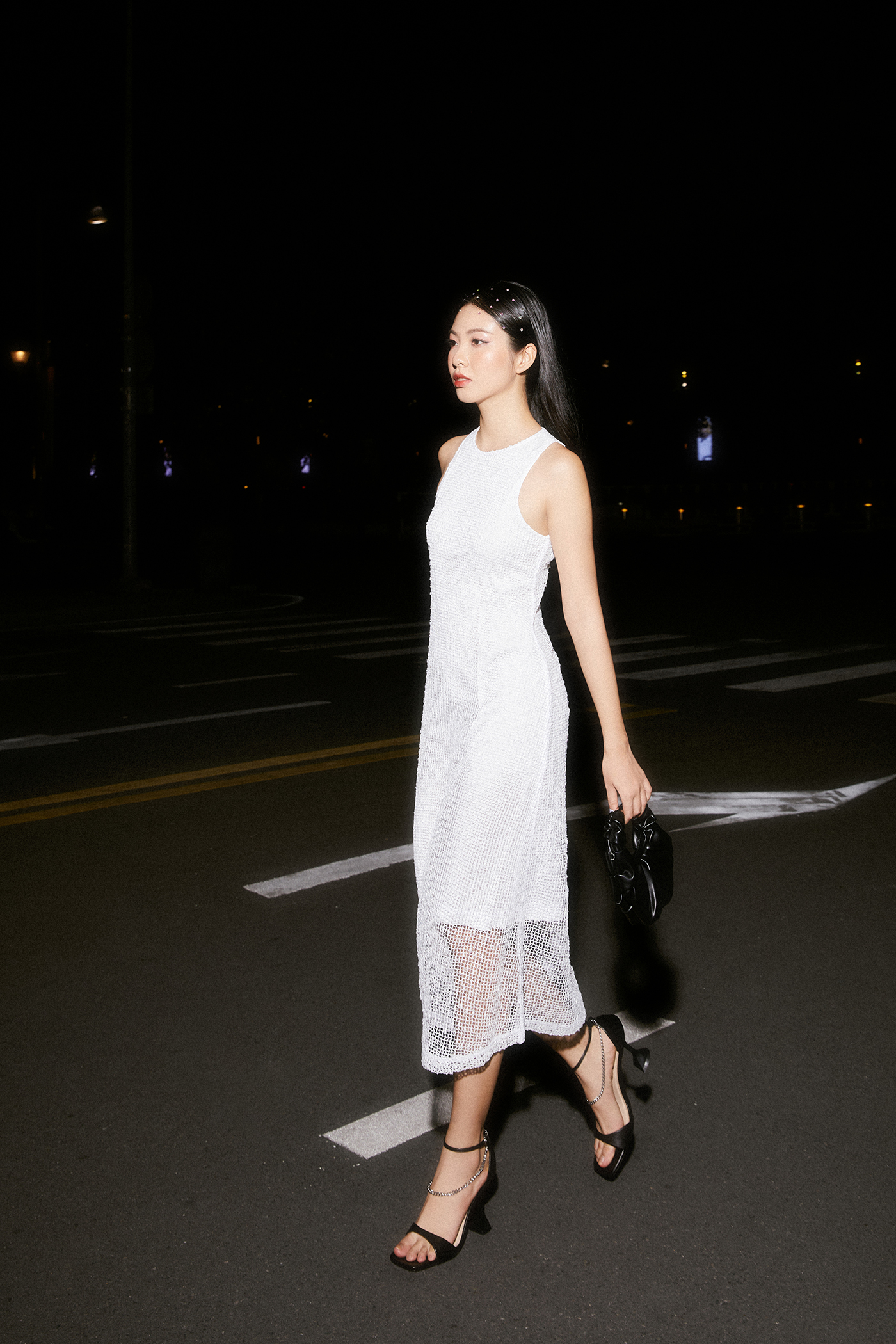 Đầm midi lưới sát nách hai màu MIEU - JJ08