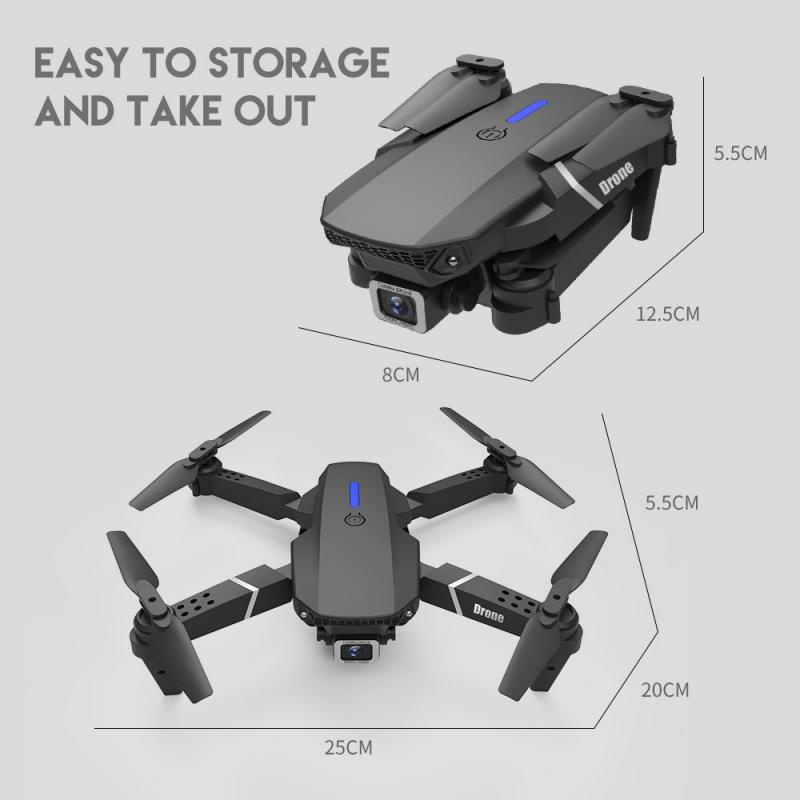 Flaycam, Máy Bay Điều Khiển Từ Xa E88 Pro Drone 4K HD Camera Kép Có Định Vị 1080P WiFi Tặng Kèm Pin Dự Phòng