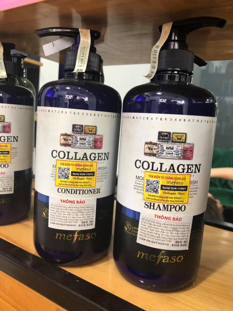[ Mefaso Chính Hãng ] Tặng Tinh Dầu - Bộ Dầu Gội Xả Mefaso Collagen Xanh 880ml x 2