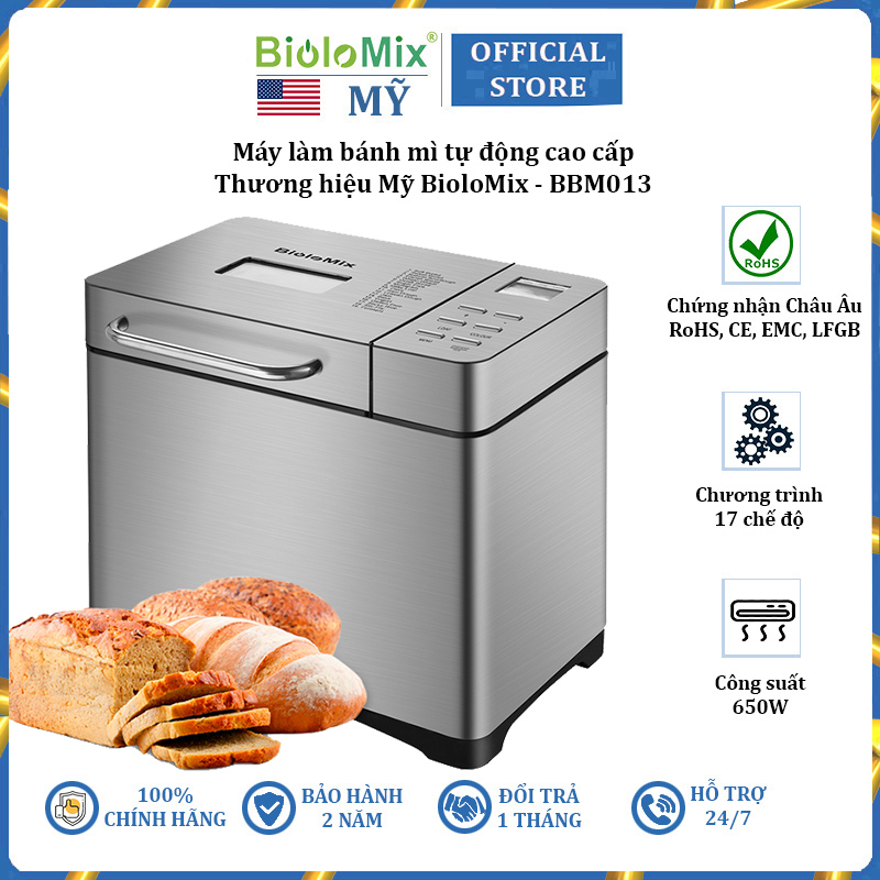 Máy làm bánh mì tự động cao cấp thương hiệu BioloMix BBM013, kèm công thức các loại bánh - HÀNG NHẬP KHẨU (Bảo hành 24 tháng)